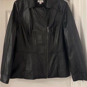 Denim and Company Women's Black Leather  Zip-Front Jacket Size Large